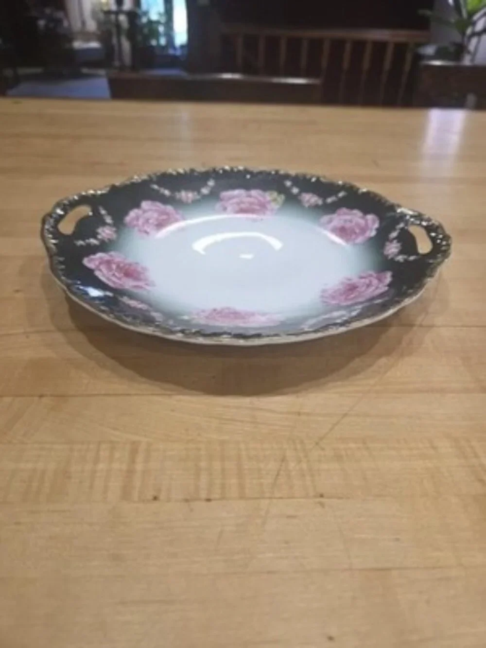 Antique K Steinmann Germany California Rose a la France Hand Handled Cake Plate